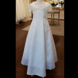 Girls 10 12 Ivory Satin Formal Church Christening Baptism Shrug Princess Dress